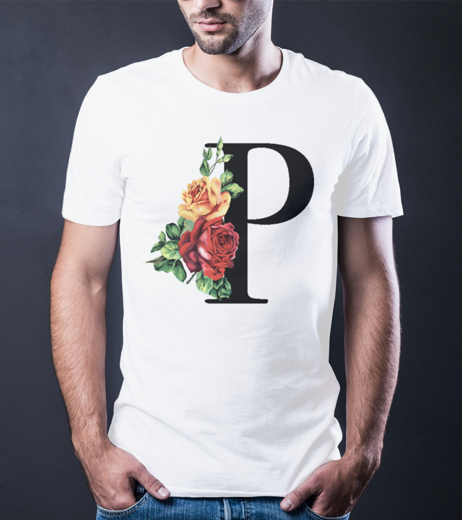 P Monogram Rose Floral Initial T-Shirt