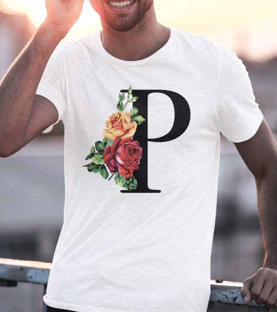 P Monogram Rose Floral Initial T-Shirt