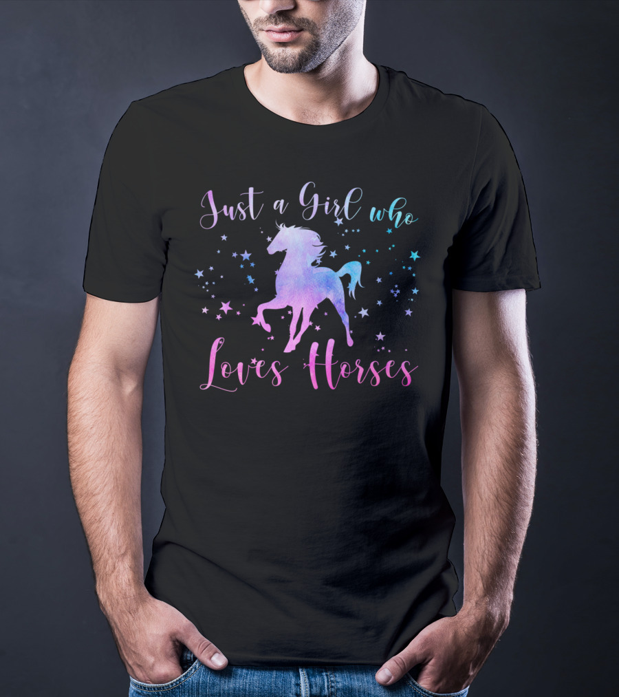 Just A Girl Who Loves Horses With Stars And Colorful Horse T-Shirt