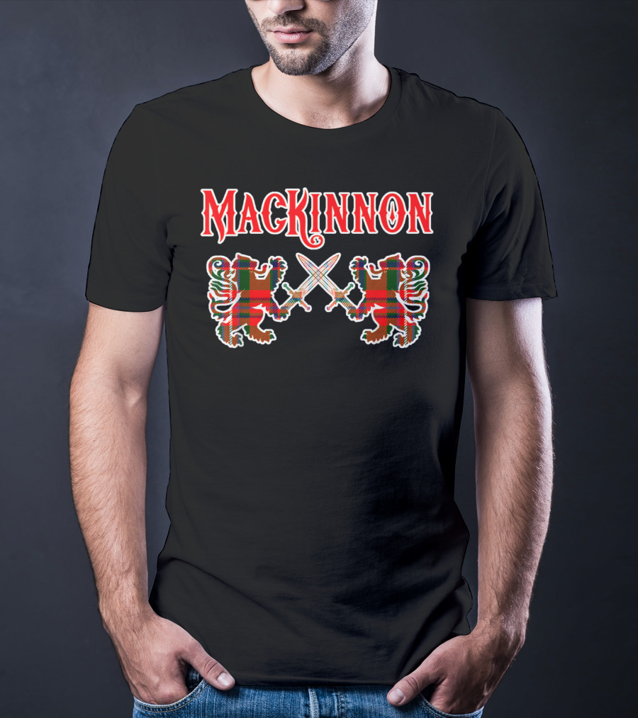 Mackinnon Scottish Clan Tartan Lions And Swords T-Shirt