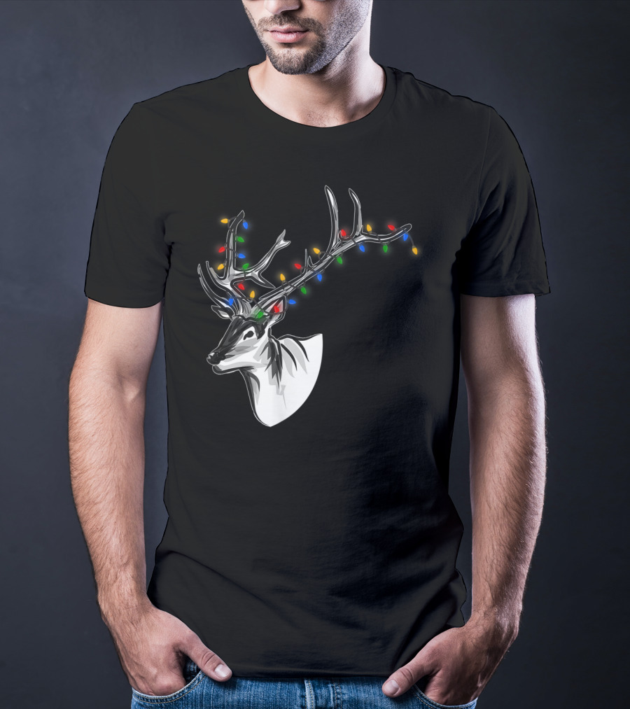 Reindeer Christmas Lights Funny Animal Decorated Antlers Festive Humor T-Shirt