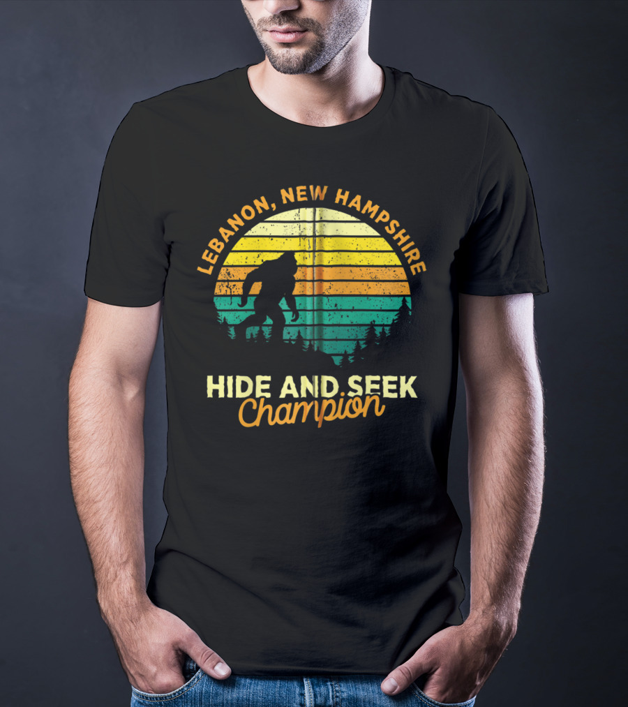 Lebanon New Hampshire Bigfoot Hide And Seek Champion Retro Sunset T-Shirt
