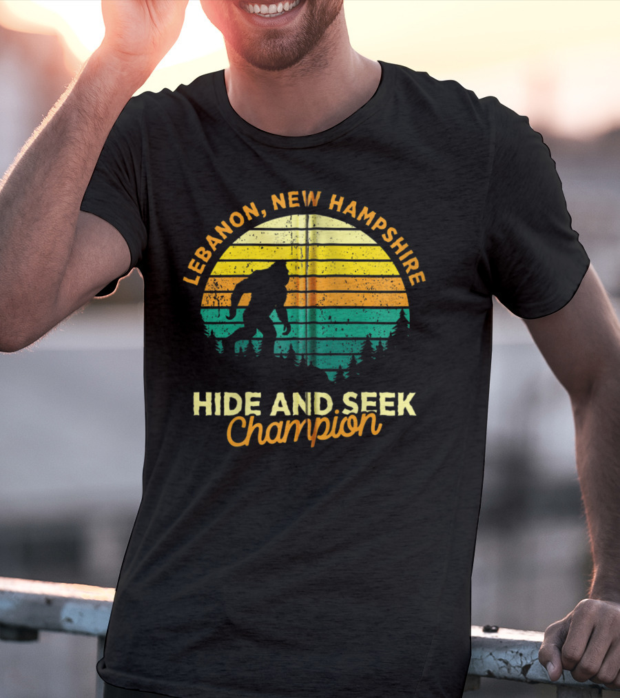 Lebanon New Hampshire Bigfoot Hide And Seek Champion Retro Sunset T-Shirt