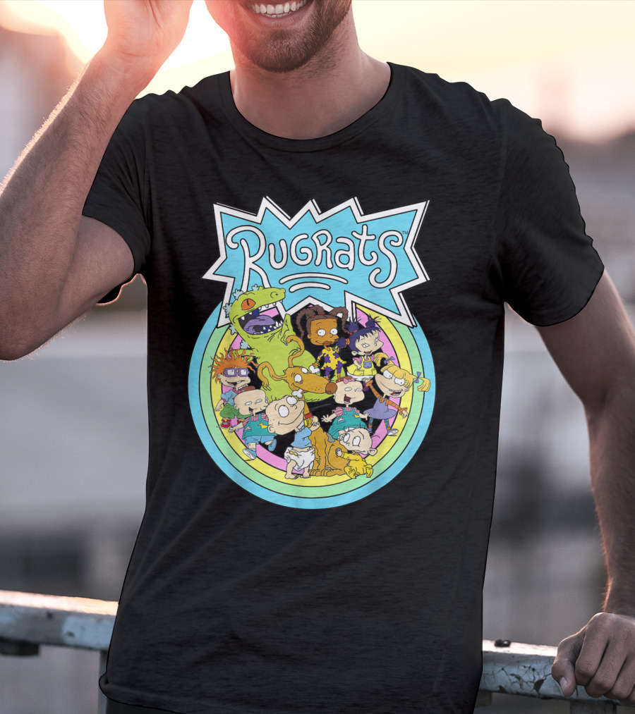 Rugrats Group Characters With Rainbow Circles Classic Title T-Shirt