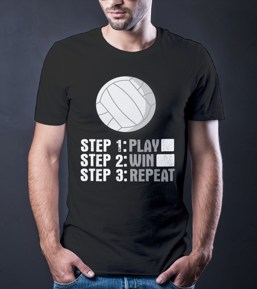 Step 1 2 3 Play Win Repeat Volleyball Athlete 7Q T-Shirt