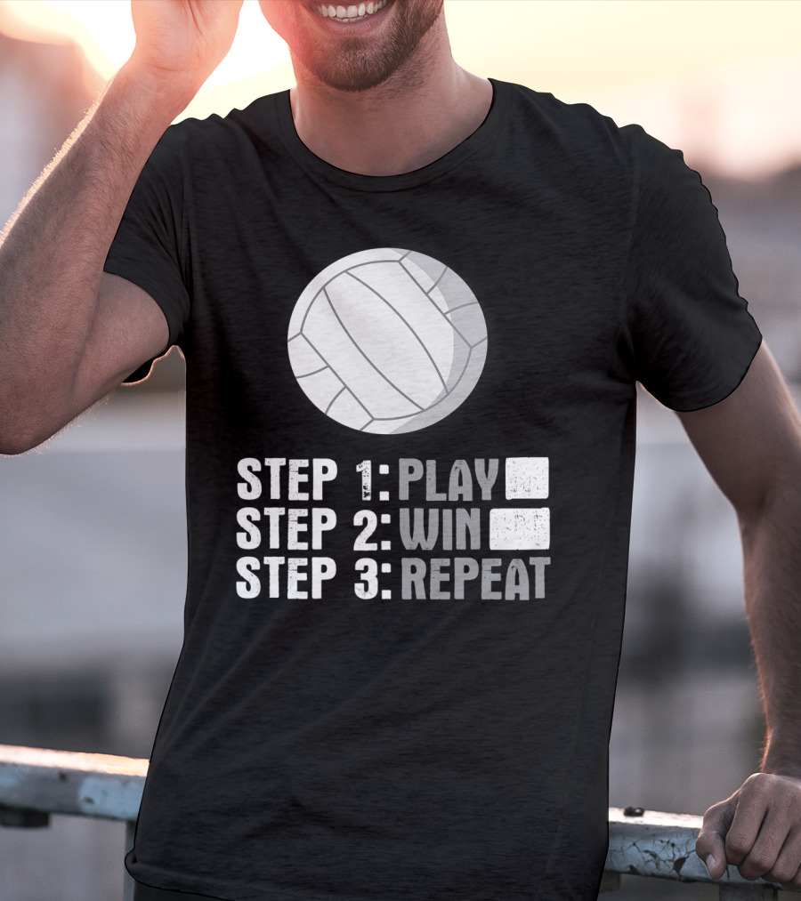 Step 1 2 3 Play Win Repeat Volleyball Athlete 7Q T-Shirt