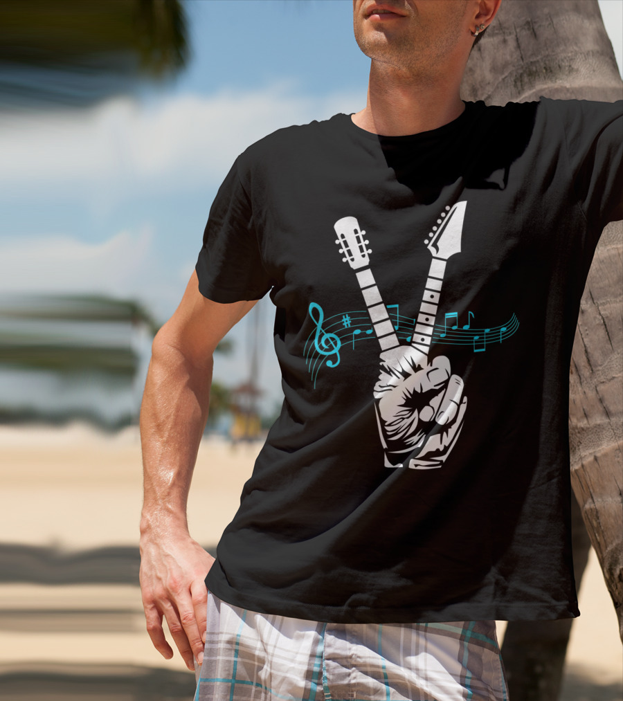 Peace Sign Musical Electric Acoustic Guitar Fusion T-Shirt