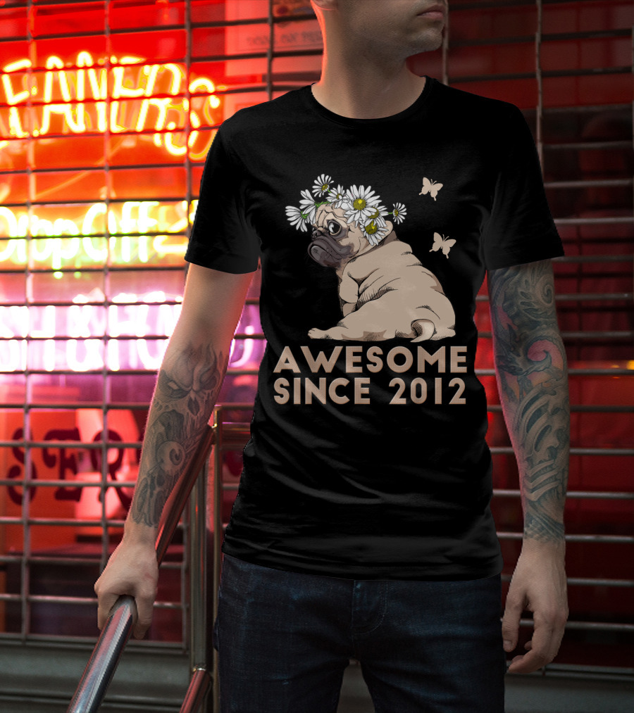 Awesome 8th Bday Puppy Pug Dog Since 2012 T-Shirt
