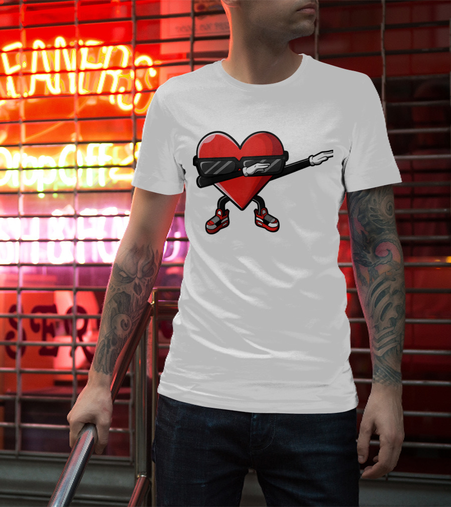 Dabbing Heart Funny Cute Valentines Day With Sneakers And Shades T-Shirt