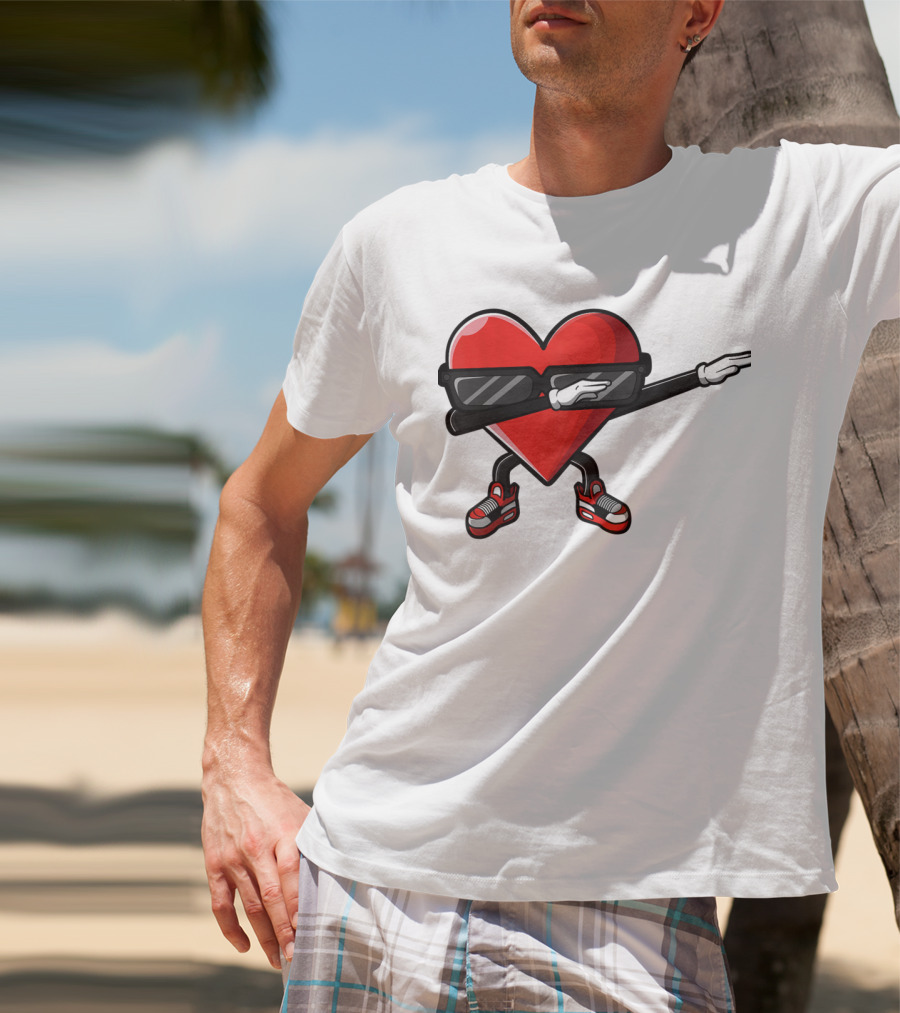 Dabbing Heart Funny Cute Valentines Day With Sneakers And Shades T-Shirt