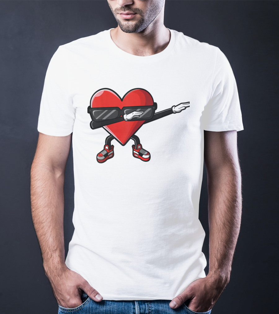 Dabbing Heart Funny Cute Valentines Day With Sneakers And Shades T-Shirt