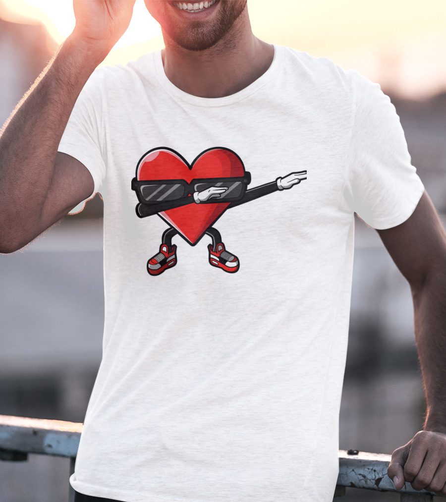 Dabbing Heart Funny Cute Valentines Day With Sneakers And Shades T-Shirt