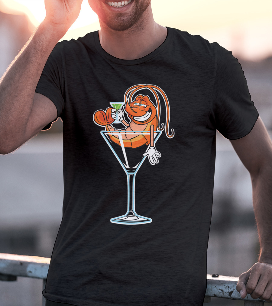 Drunk Shrimp Relaxing In Martini Glass With Cocktail Drink T-Shirt