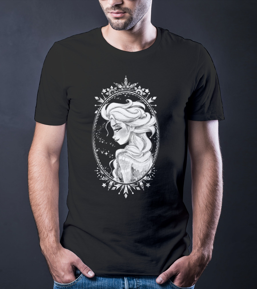 Disney Frozen Elsa Sketch Portrait Snowflakes Oval Frame T-Shirt