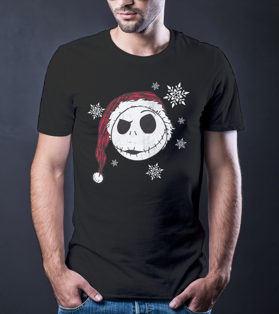 Disney Jack Skellington Santa Hat Snowflakes T-Shirt