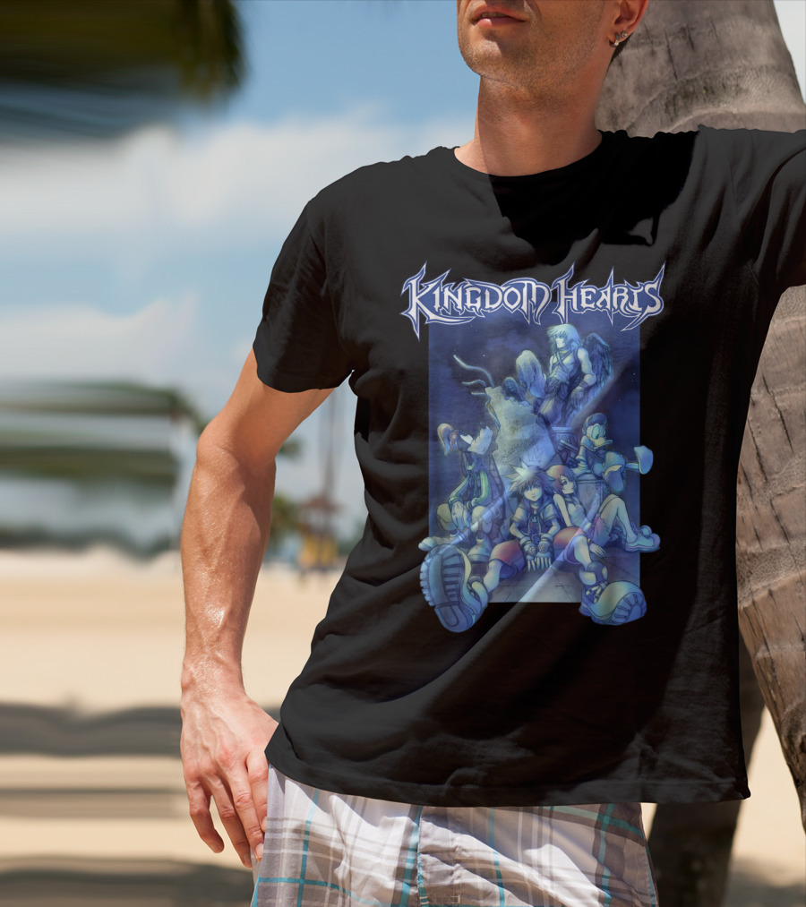 Kingdom Hearts Disney Blue Crew Art With Sora Donald Goofy And Riku T-Shirt