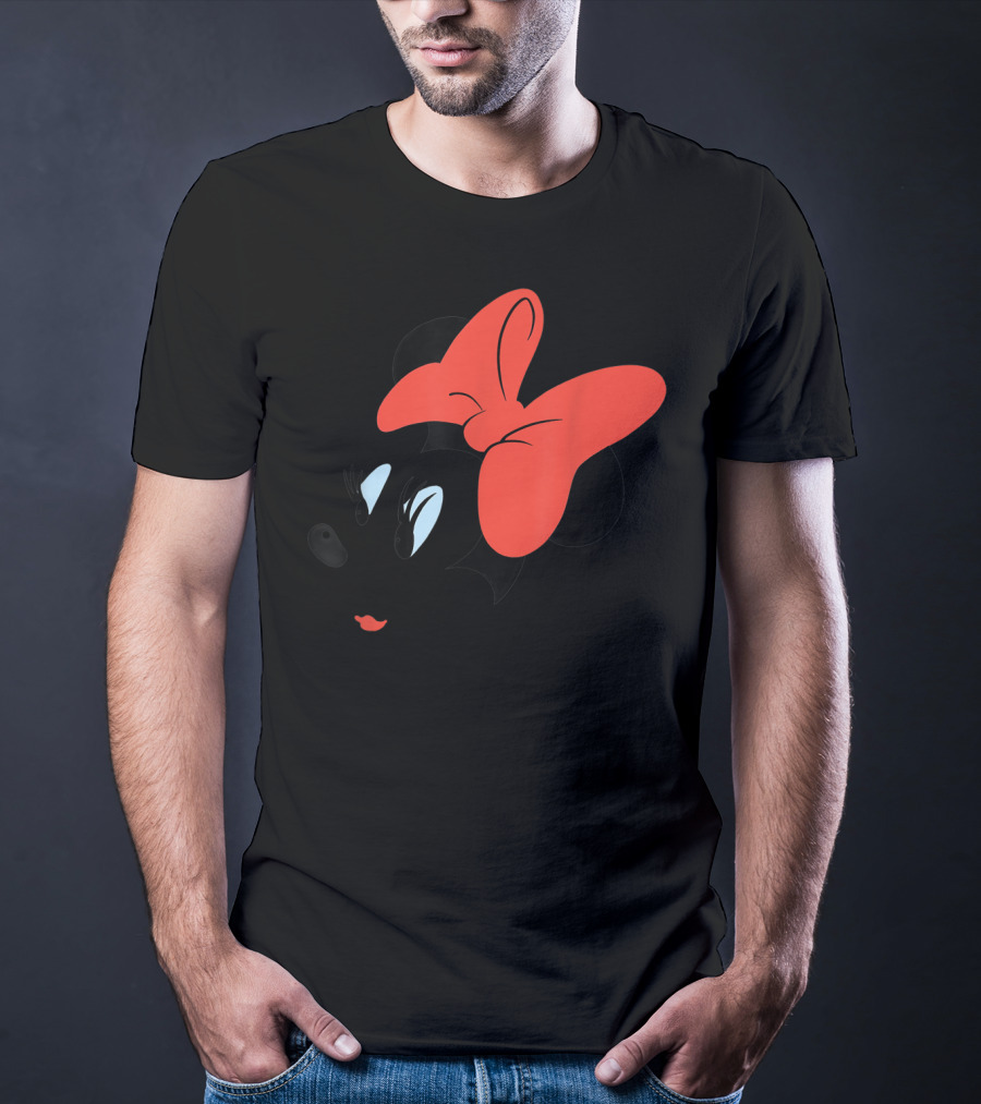 Disney Minnie Mouse Face Red Bow Sketch T-Shirt