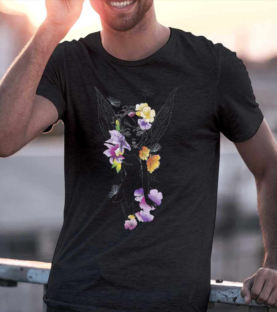 Tinker Bell Floral Sketch Outline Disney Peter Pan T-Shirt