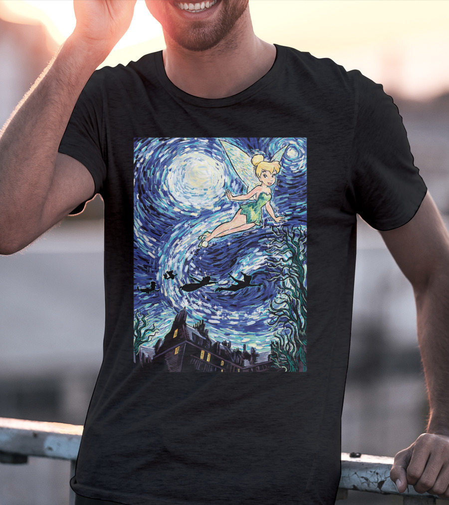 Disney Peter Pan Tinker Bell Starry Night Van Gogh Style Flight Scene T-Shirt
