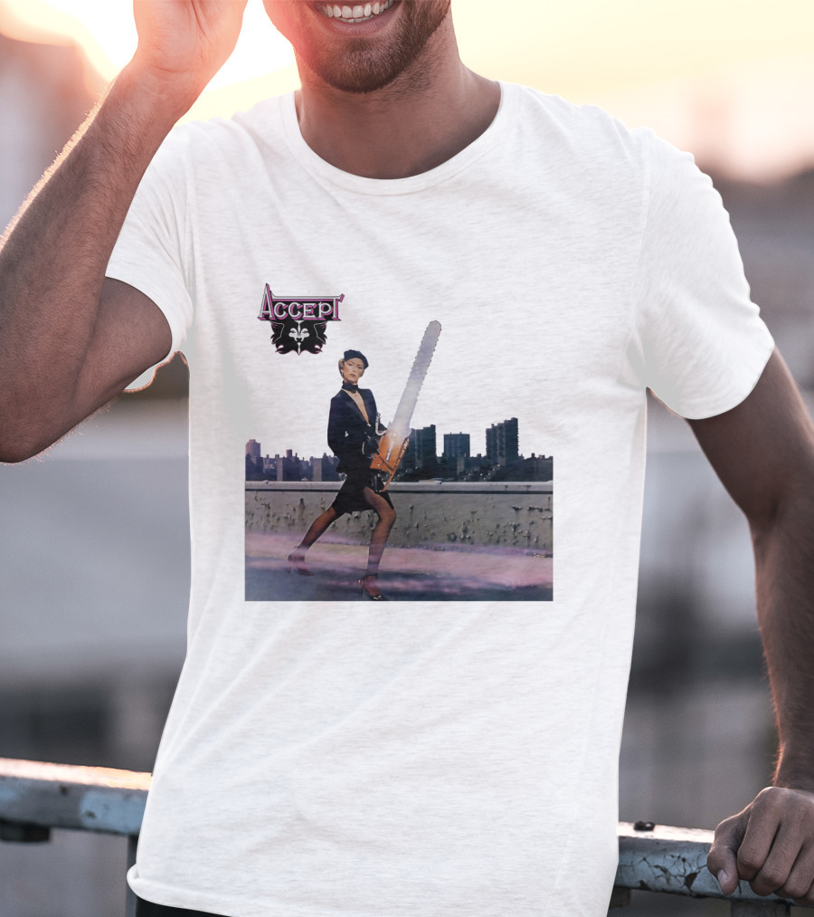 Accept Chainsaw Woman Cityscape Scene T-Shirt