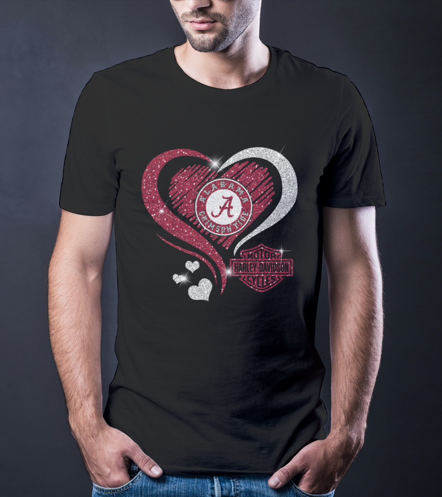 Alabama Crimson Tide Harley Davidson Heart Glitter T-Shirt