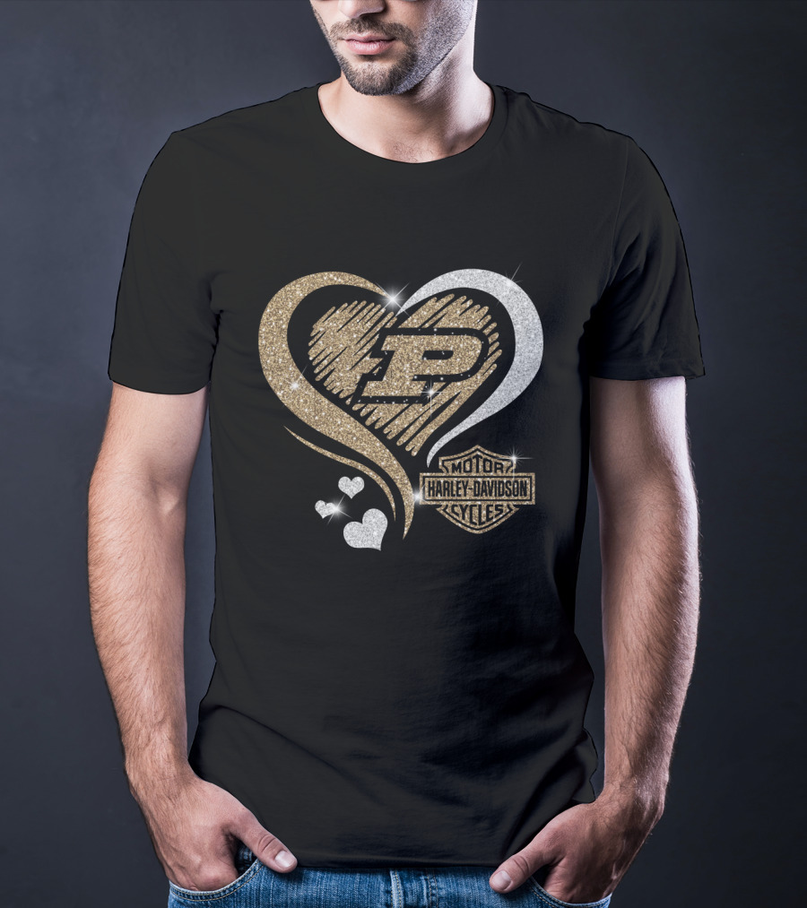 Purdue Boilermakers Heart Harley Davidson T-Shirt