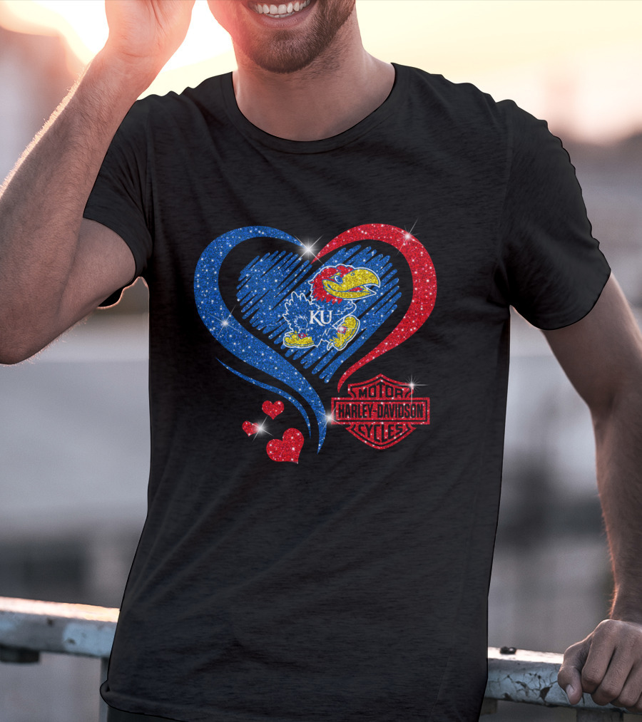 Ku Heart Harley Davidson Kansas Jayhawks T-Shirt