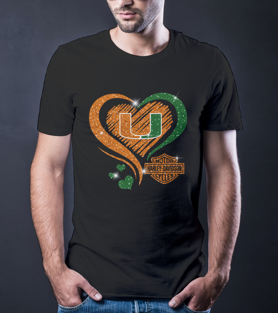 U Miami Hurricanes Heart Harley Davidson Style T-Shirt