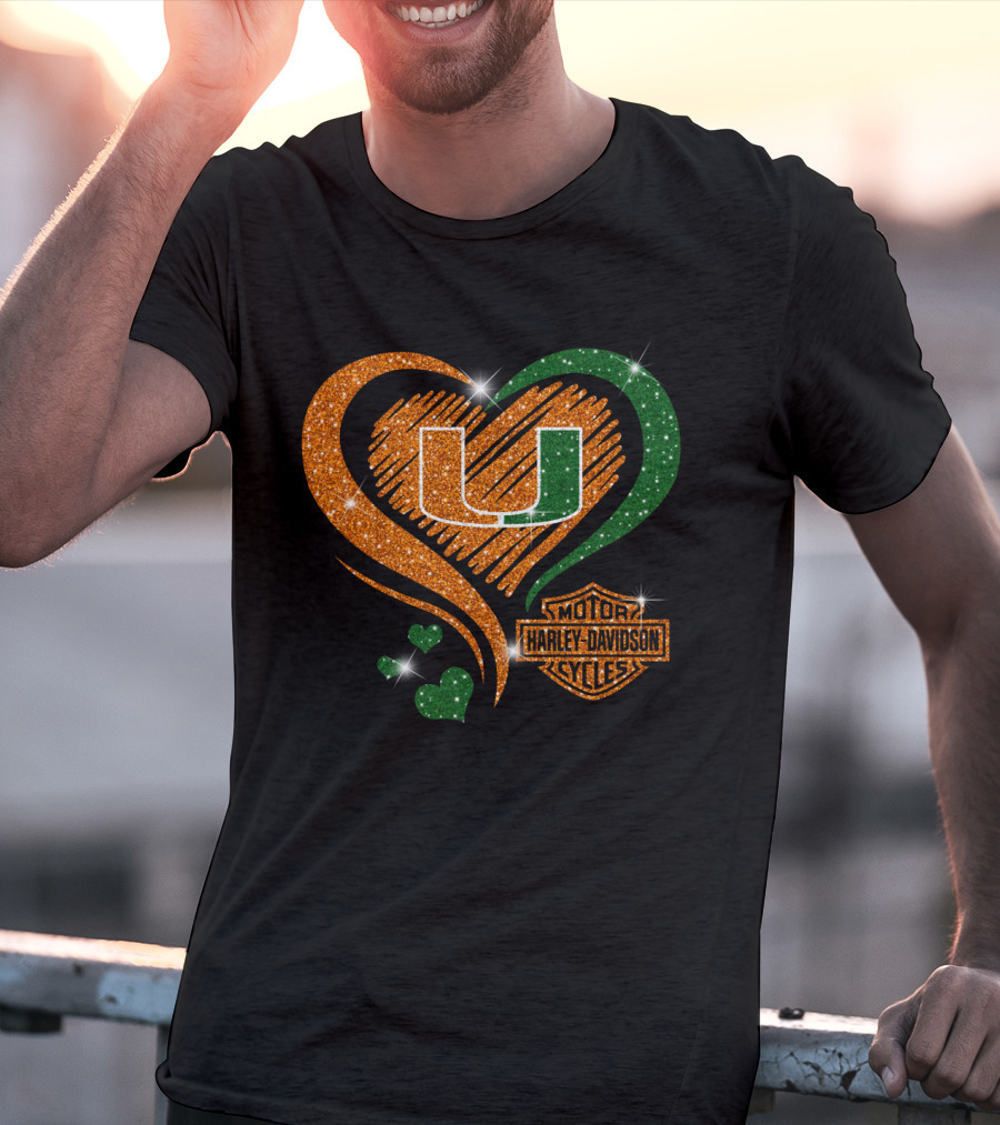 U Miami Hurricanes Heart Harley Davidson Style T-Shirt