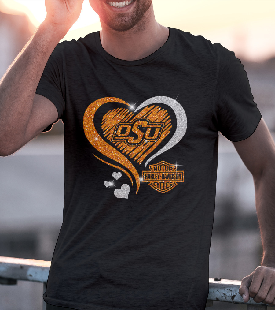 Osu Oklahoma State Cowboys Harley Davidson Heart T-Shirt