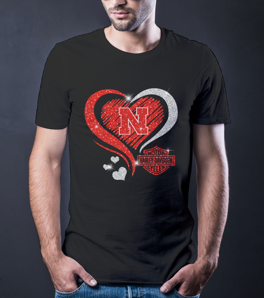 Nebraska Cornhuskers N Heart Harley Davidson Motor Cycles T-Shirt