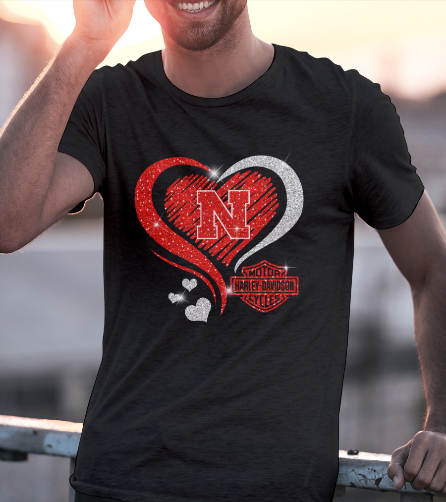 Nebraska Cornhuskers N Heart Harley Davidson Motor Cycles T-Shirt