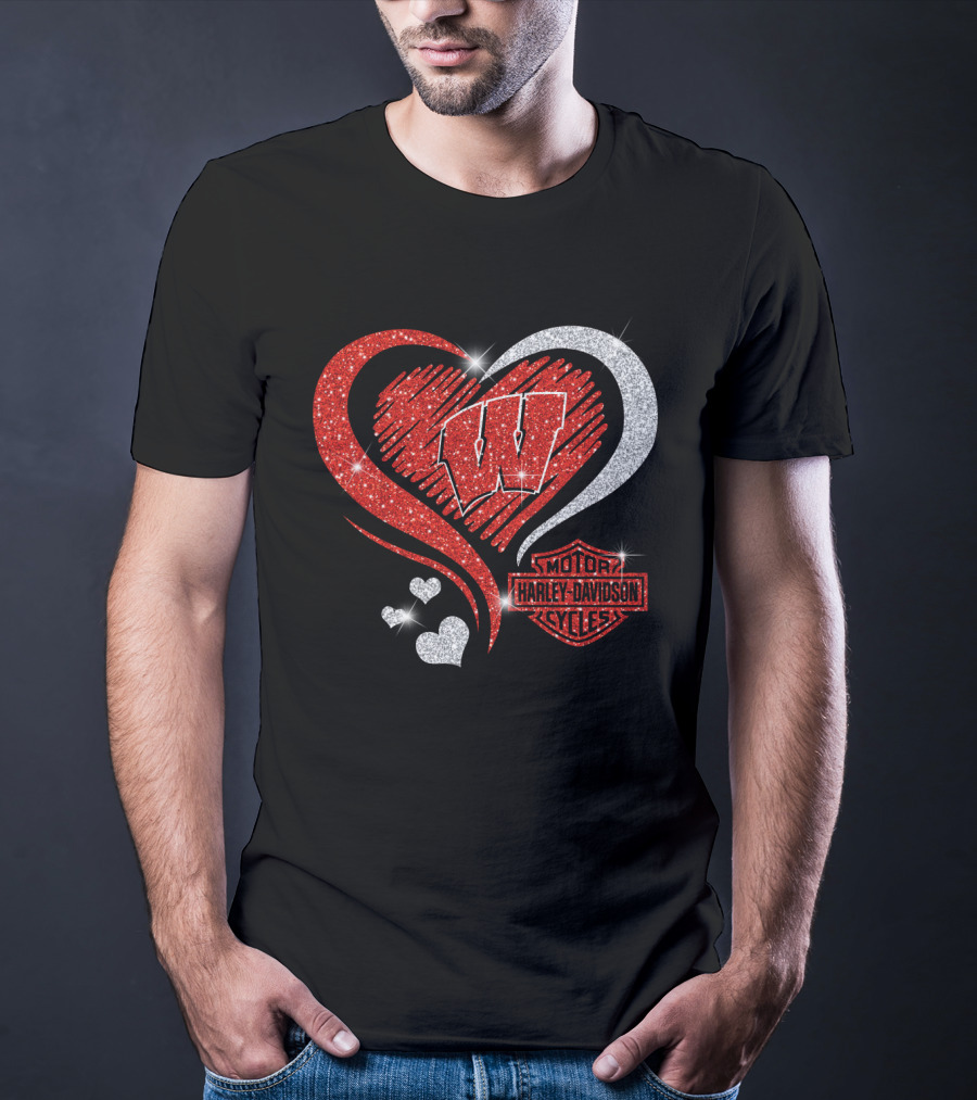 Wisconsin Badgers Harley Davidson Heart T-Shirt