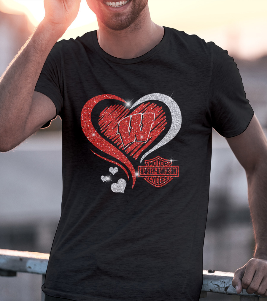 Wisconsin Badgers Harley Davidson Heart T-Shirt