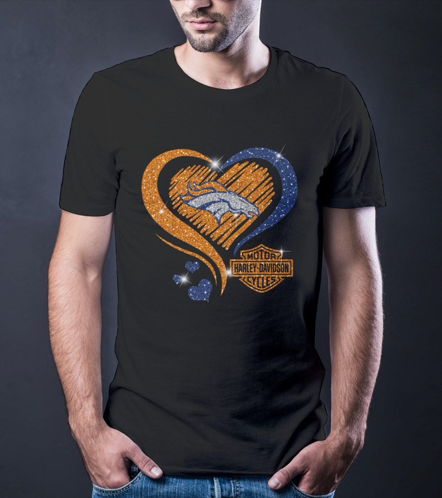 Denver Broncos Harley Davidson Heart T-Shirt