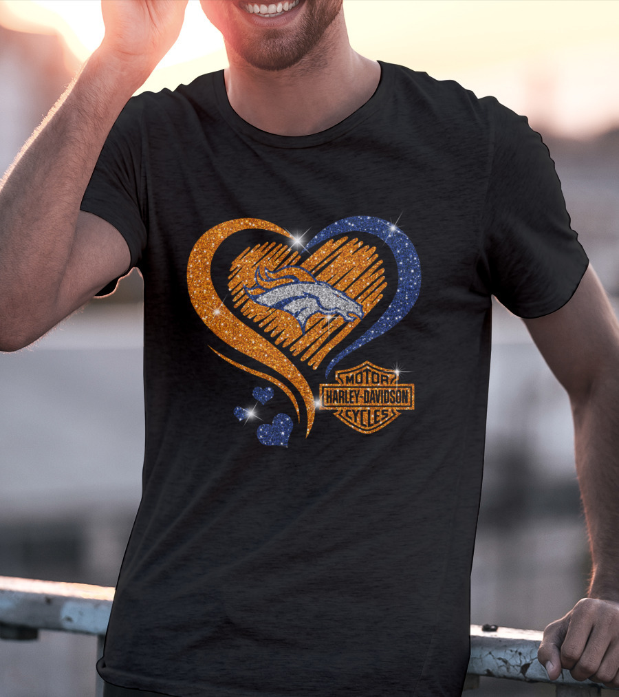 Denver Broncos Harley Davidson Heart T-Shirt