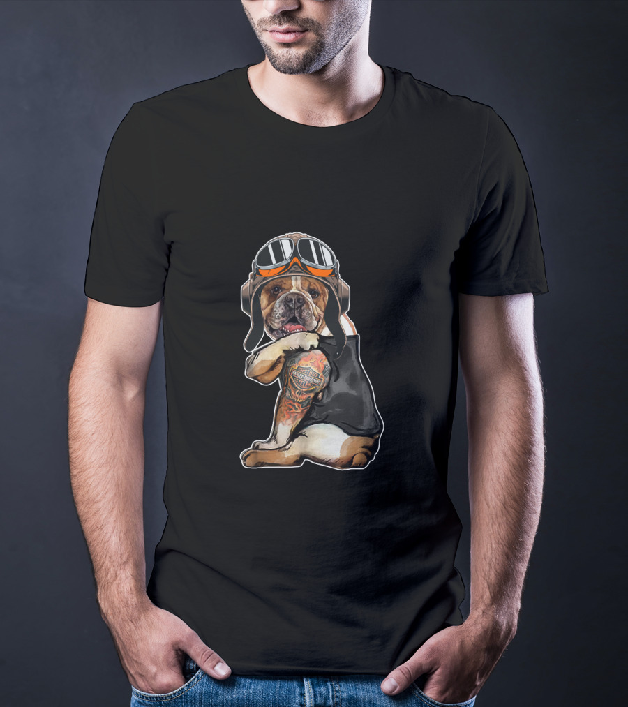 Hd Tatoo Bulldog Harley Davidson Goggles Pilot Look T-Shirt