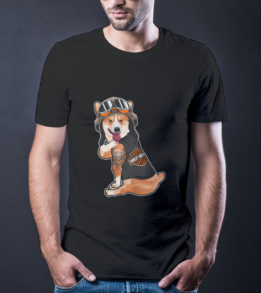 Hd Tatoo Corgi Harley Davidson Moto T-Shirt
