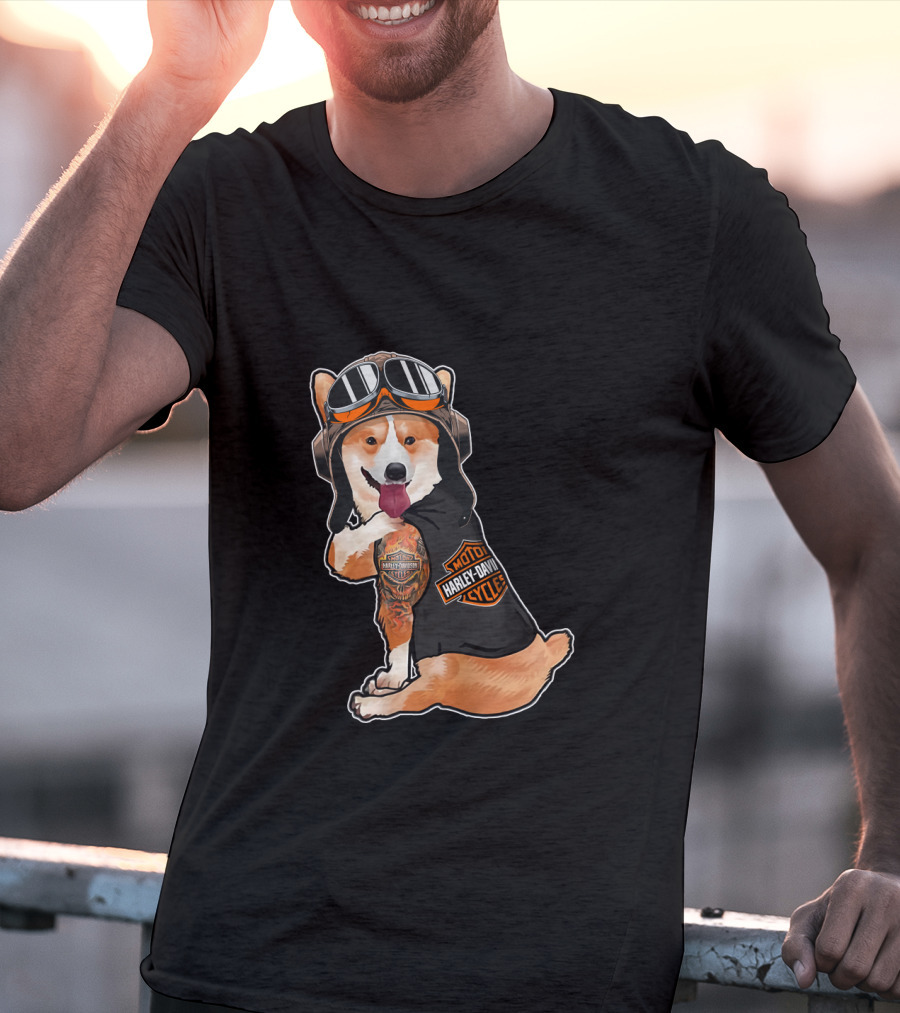 Hd Tatoo Corgi Harley Davidson Moto T-Shirt