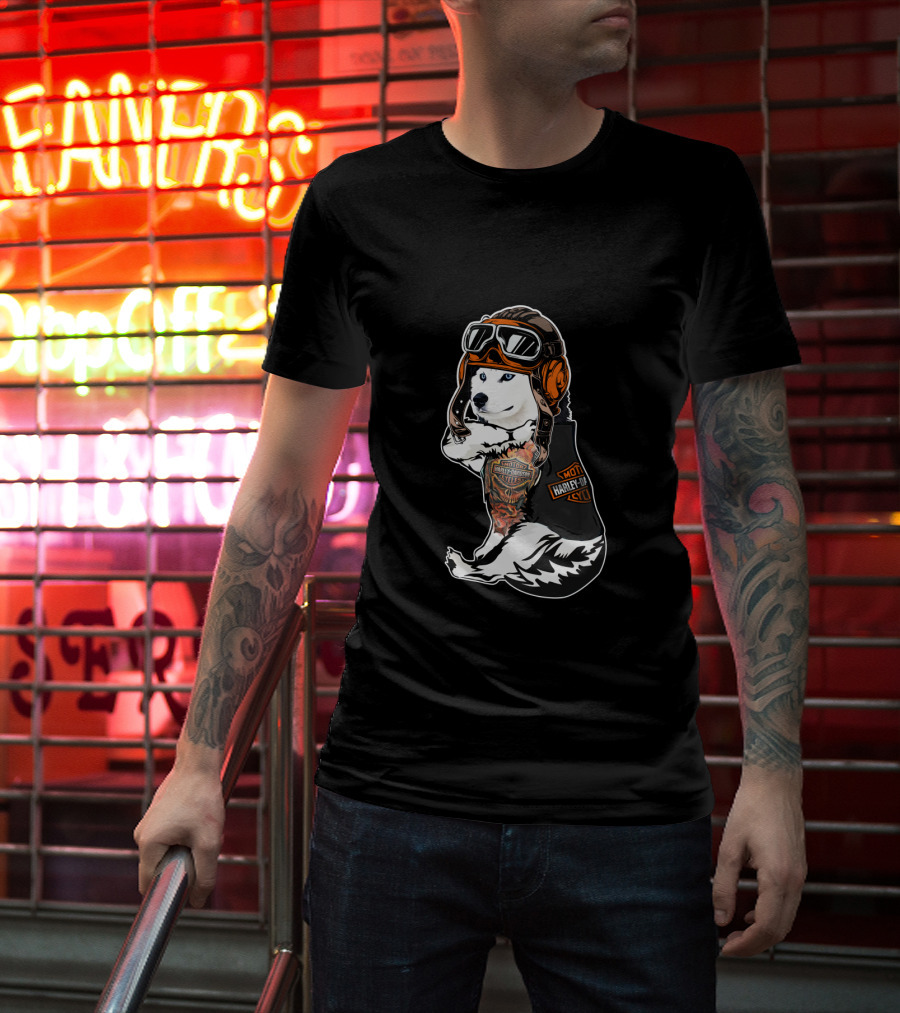 Harley Davidson Biker Husky With Hd Tattoo T-Shirt