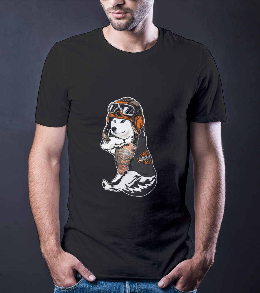 Harley Davidson Biker Husky With Hd Tattoo T-Shirt