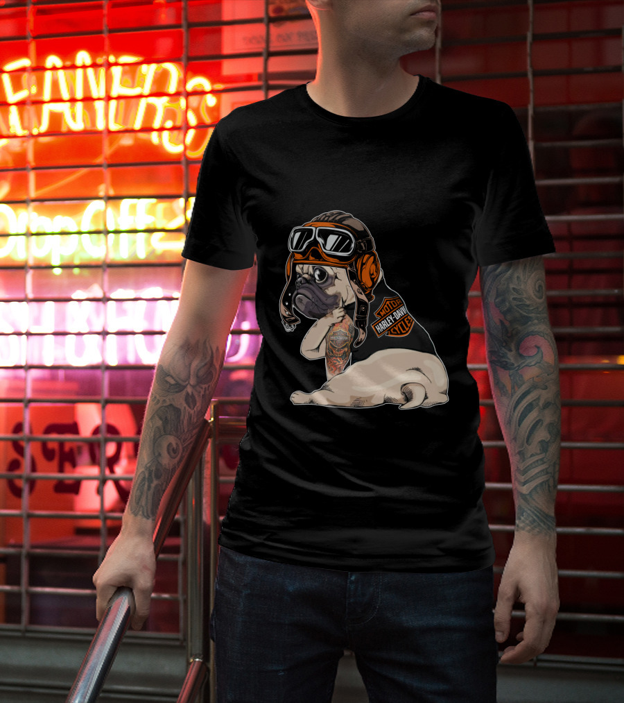Hd Tattoo Pug Harley Davidson Motorcycle T-Shirt