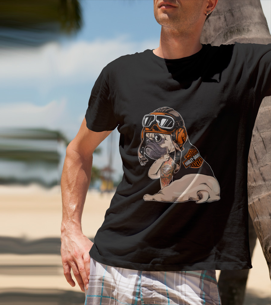 Hd Tattoo Pug Harley Davidson Motorcycle T-Shirt