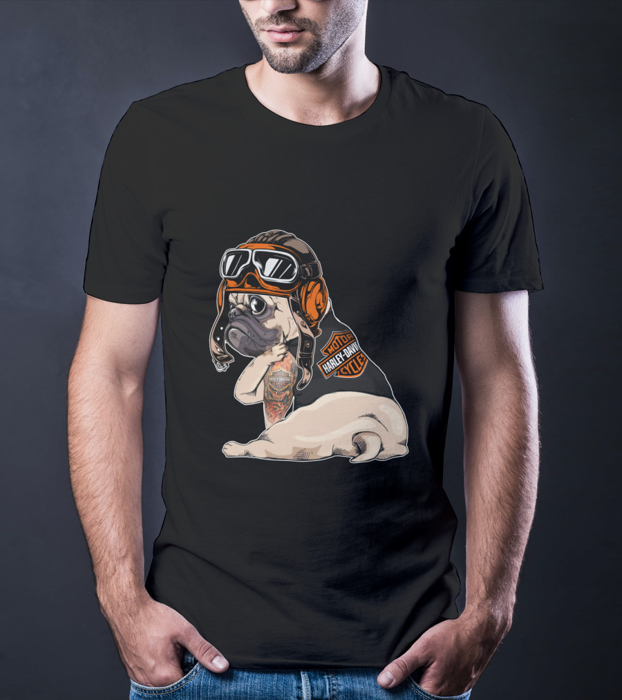 Hd Tattoo Pug Harley Davidson Motorcycle T-Shirt