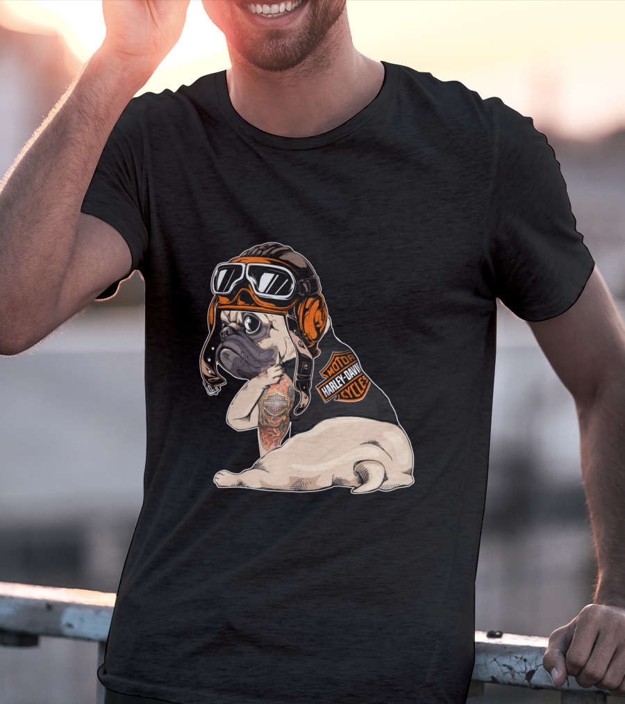Hd Tattoo Pug Harley Davidson Motorcycle T-Shirt
