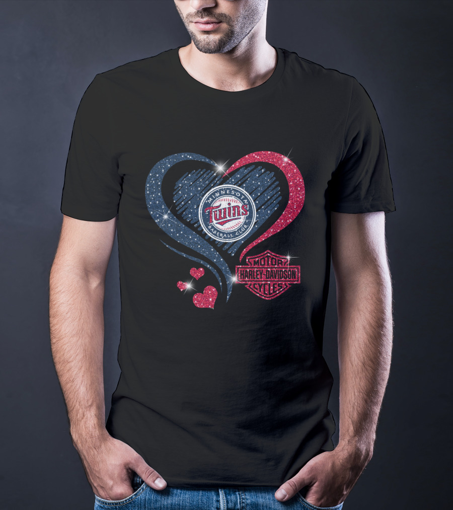 Minnesota Twins Heart With Harley Davidson T-Shirt