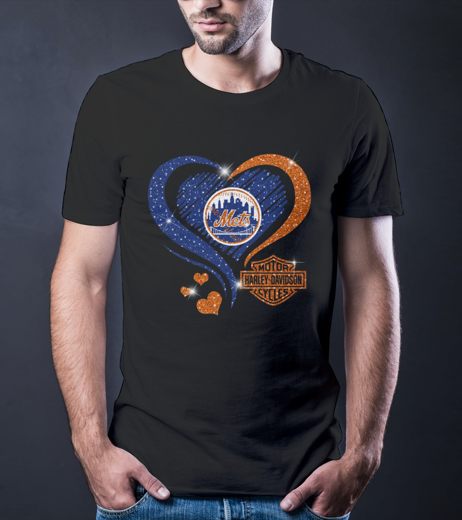 New York Mets Harley Davidson Heart T-Shirt