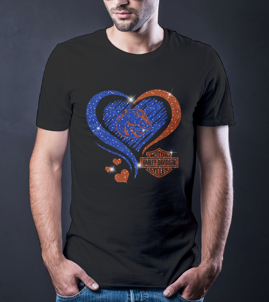 Boise State Broncos Heart Harley Davidson Cycles Sparkle T-Shirt