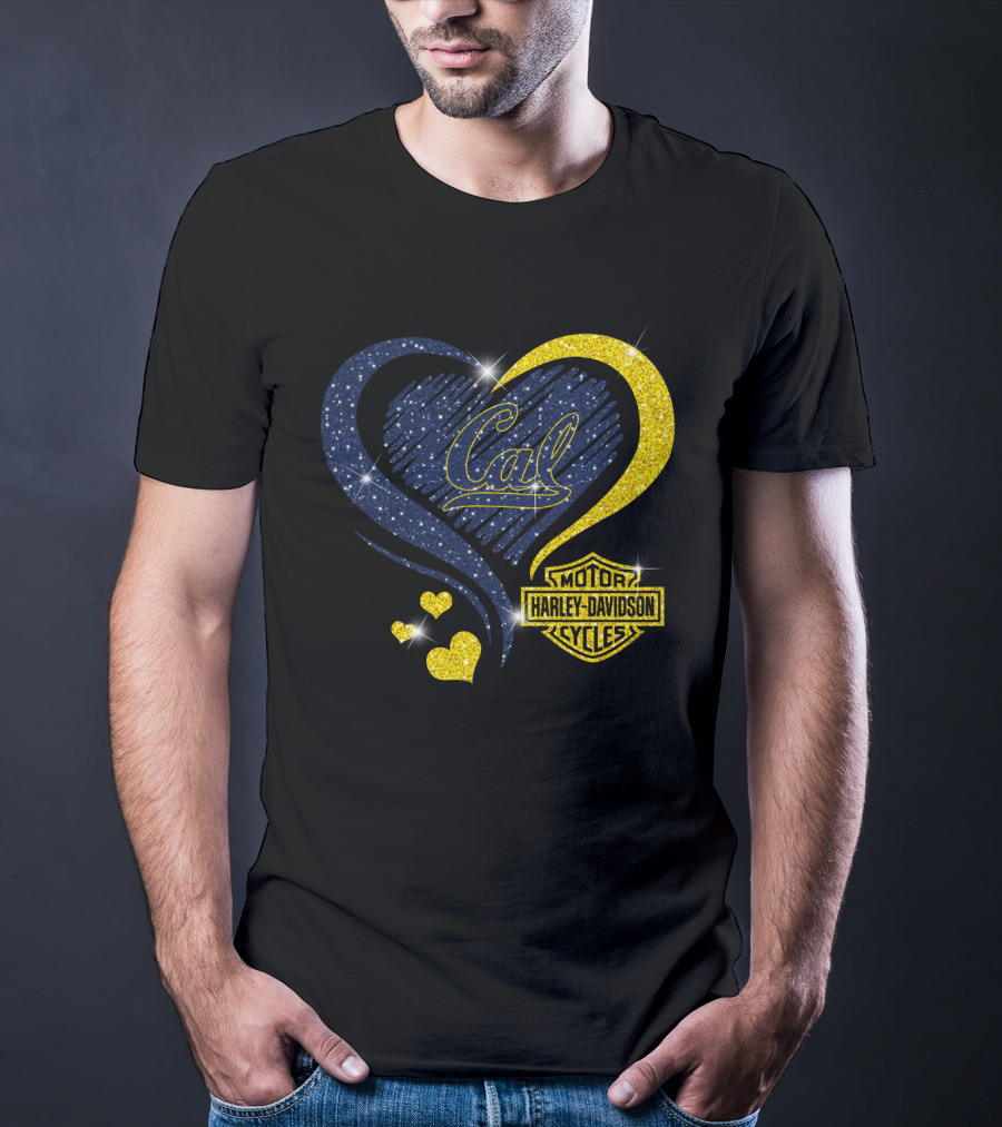 Cal Harley Davidson Cycles Blue And Yellow Heart T-Shirt