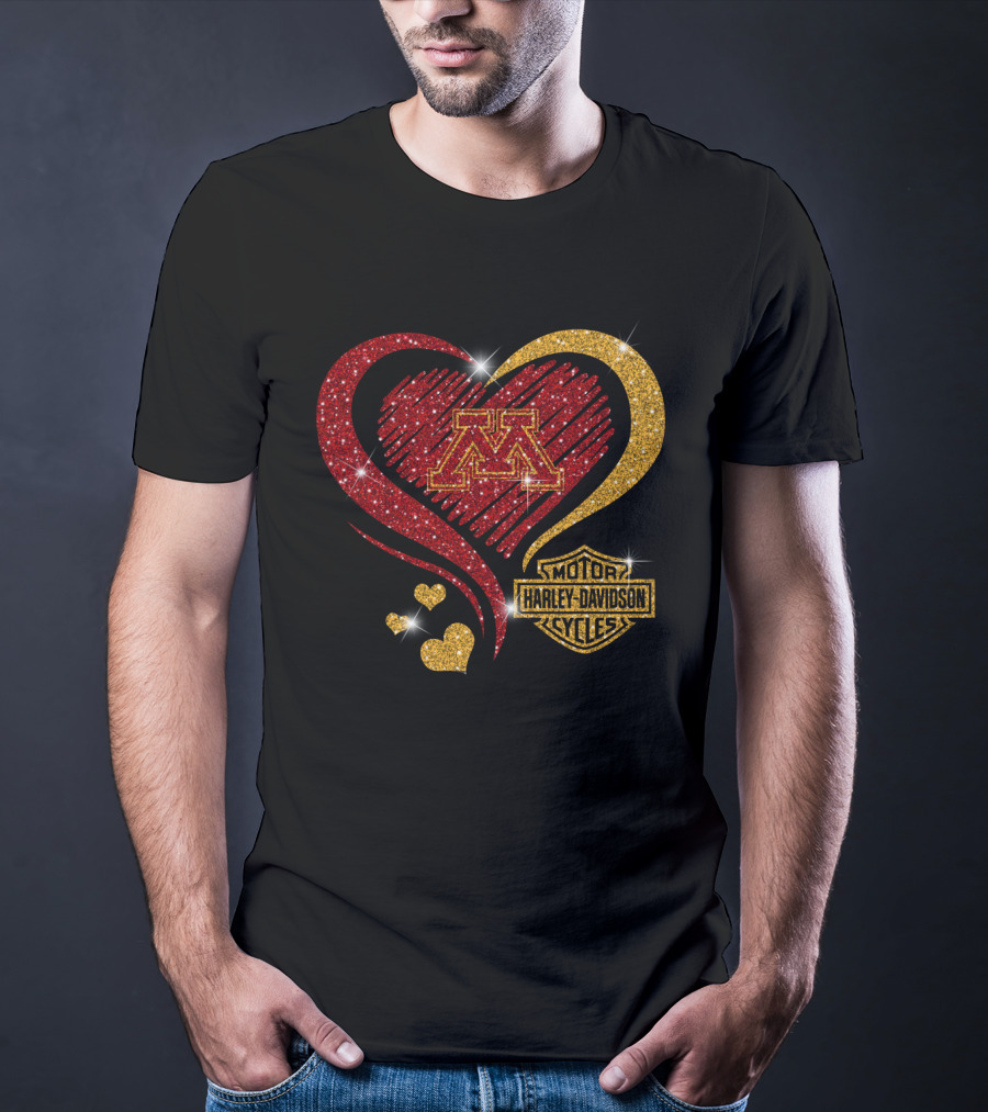 Minnesota Golden Gophers Heart Motor Harley Davidson Cycles T-Shirt
